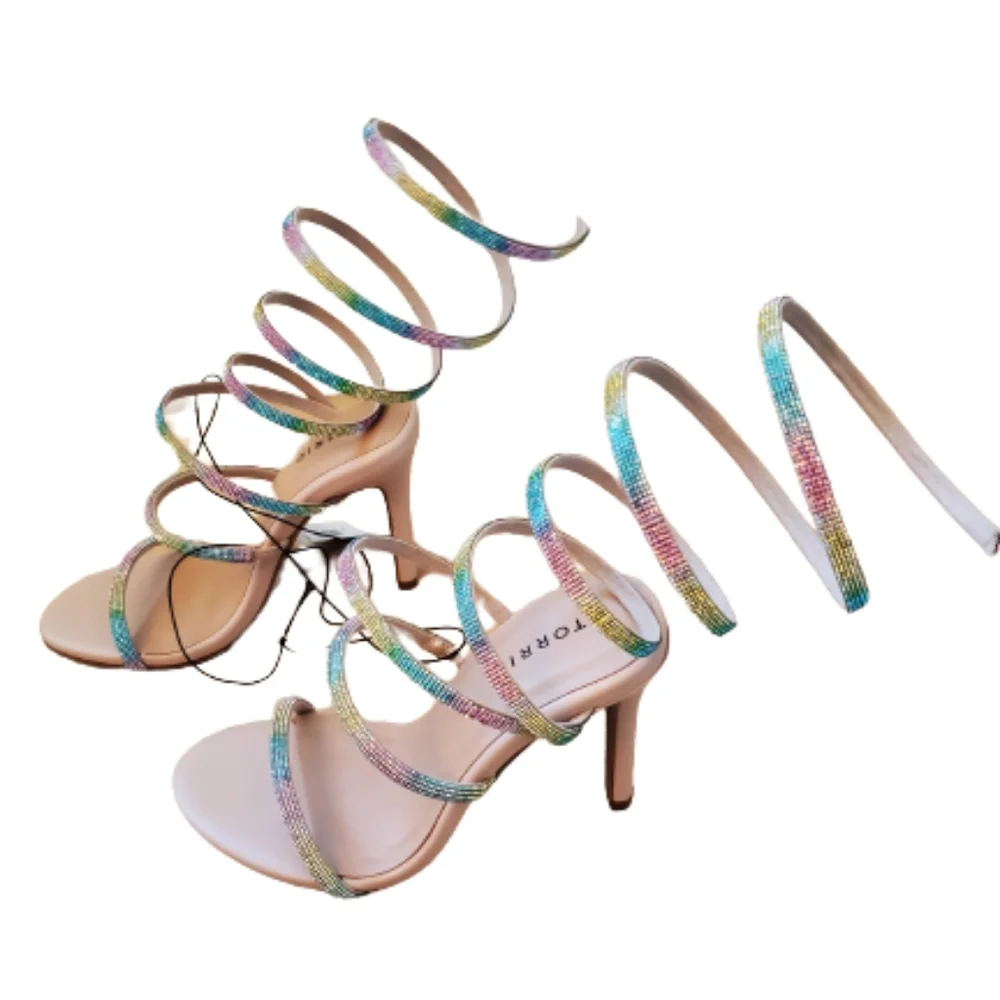 Torrid extra wide width rhinestone lace up heel sandals, 8ww, multicolor